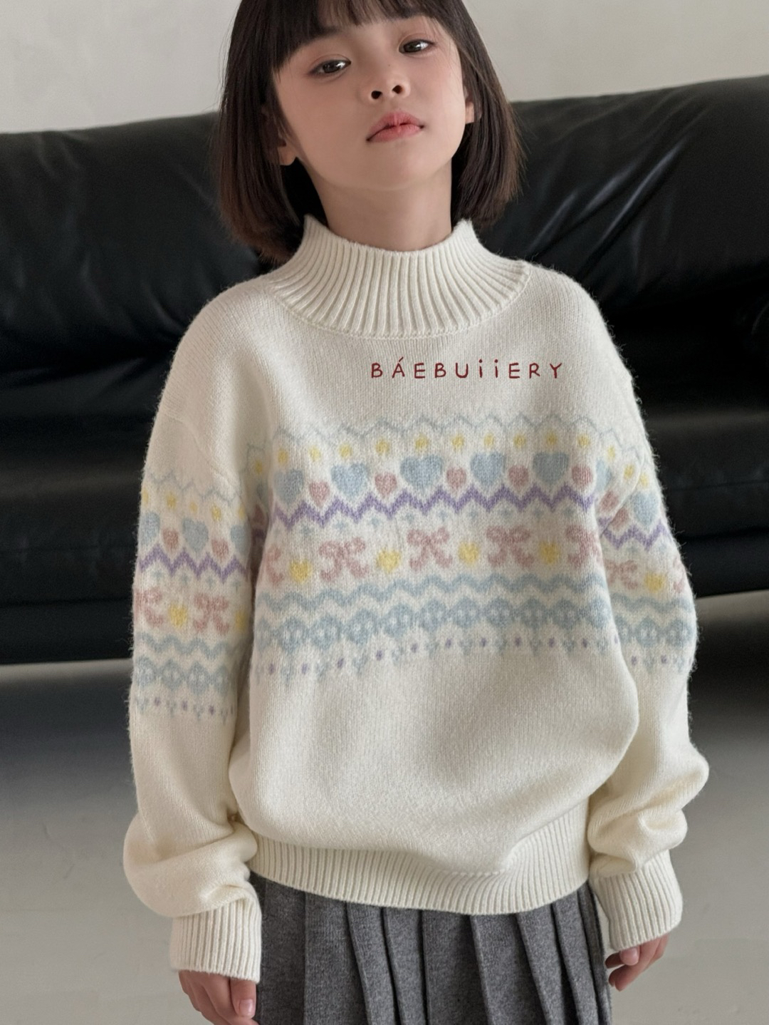 2025专柜正品 秋冬新款女童羊毛衫中大童半高领毛衣29078