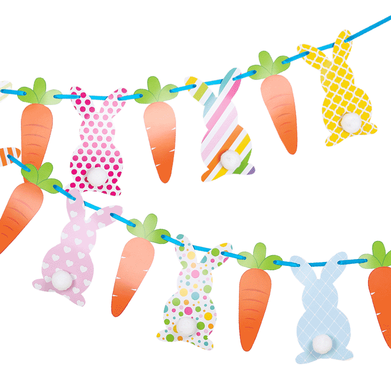 小兔子胡萝卜纸质彩旗宝宝生日派对装饰满月百天拉旗中秋节布置