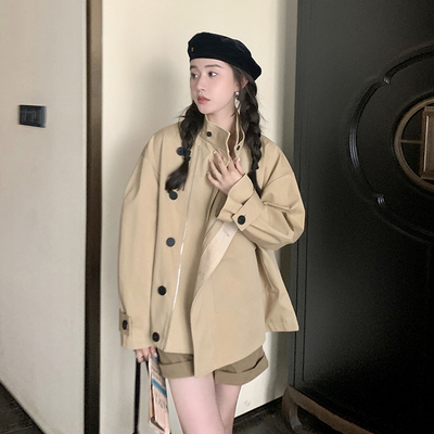 现货春季新款卡其色工装风衣外套2C208-W2358-P145-K218