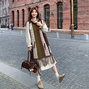 新款 P170 复古针织背心裙衬衫 T2558 K268 领长裙两件套C208 25秋季