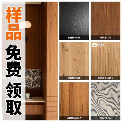 木饰面板实木贴皮护墙板黑胡桃木白橡木意式半透柜体柜门背景墙kd