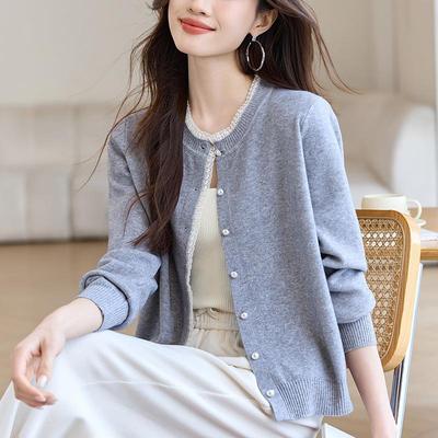 胖mm春秋大码外搭女士针织开衫薄款2025新款洋气减龄短款毛衣外套