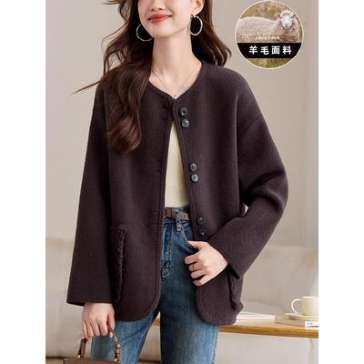 羊毛女士圆领毛呢外套女款春秋季2025新款今年流行爆款小香风开衫