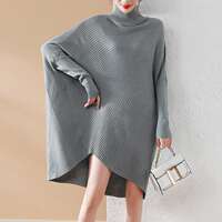 Laid-back style high-neck fashion large irregular knitted sweater for women autumn/winter mid-length large size trendy ins蝙蝠衫 thumbnail 6