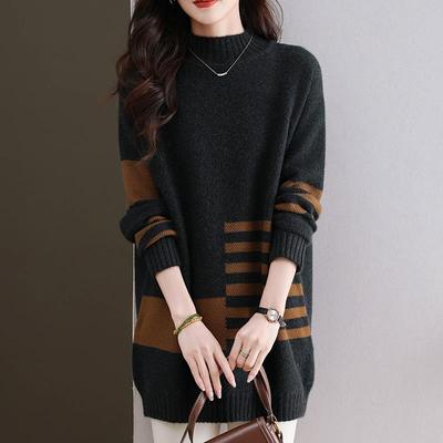 胖mm羊毛衫女秋冬半高领中长款毛衣宽松大码遮屁股显瘦羊绒打底衫