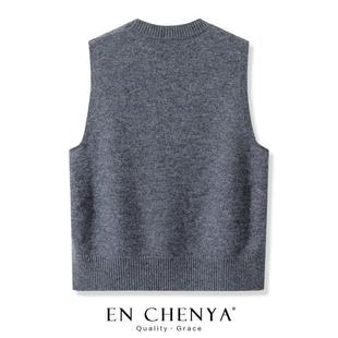 设计感圆领纯羊毛马甲针织背心女款春秋外穿休闲开叉时尚毛衣坎肩