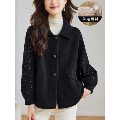 秋装2025年新款流行爆款毛呢外套女款春秋季爆款黑色宽松羊毛开衫