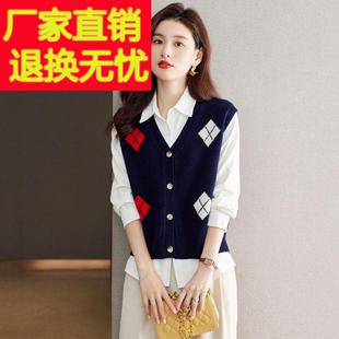 纯羊毛针织马甲女款2024新款春秋外穿毛衣背心开衫洋气时尚上衣冬
