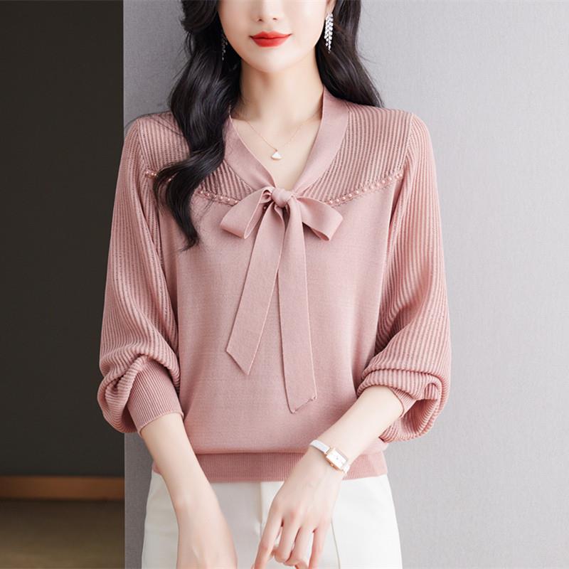 中年妈妈春秋桑蚕丝长袖t恤针织打底衫加肥加大码洋气小衫女上衣