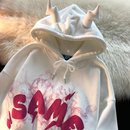 春秋季 恶魔潮流印花男女生情侣连帽卫衣甜酷加绒套头带角洋气卫衣