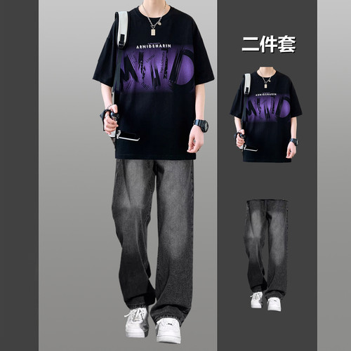 美式潮流短袖t恤男生夏季套装