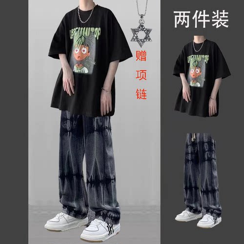 夏季短袖套装男两件套t恤痞帅