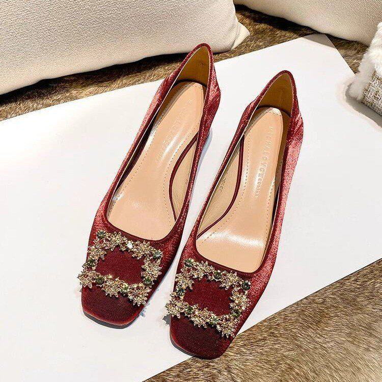 【万达撤柜】红色高跟婚鞋婚纱新娘鞋2026年春季新款法式方头粗跟