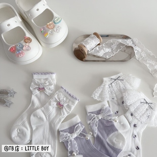 女宝宝紫色小兔蝴蝶结蕾丝花边公主袜甜美洛丽塔 女童袜子春夏薄款