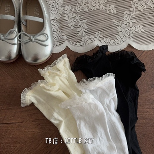 夏季 蕾丝花边小腿袜女孩韩系纯色女宝宝防蚊中高筒堆堆袜 女童薄款