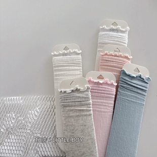 超薄网眼中筒 女童小腿袜女宝宝纯色木耳边堆堆袜儿童抗菌无骨夏季