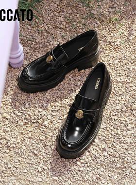 思加图2026新款许愿币爵士乐福鞋英伦风小皮鞋一脚蹬女鞋EEZ05AA6