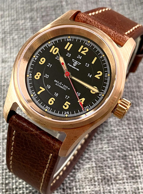 Tandorio真铜飞行员潜水男女机械手表复古腕表NH35机芯蓝宝石36mm