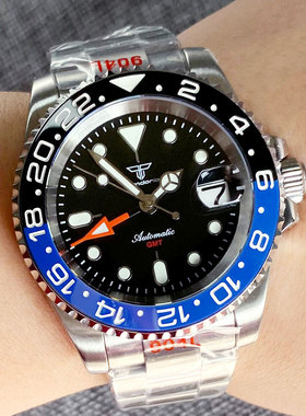 NH34橙色GMT潜水员钢制机械手表男士200米防水时钟120点击卡904L