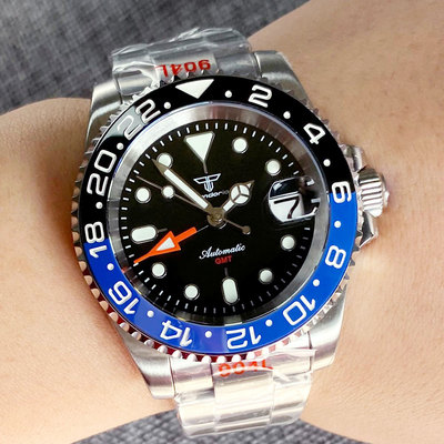 NH34橙色GMT潜水员钢制机械手表男士200米防水时钟120点击卡904L