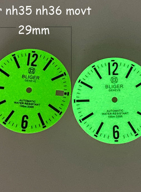 BLIGER29毫米超级绿色发光表盘适用于NH35NH36机芯100米潜水手表
