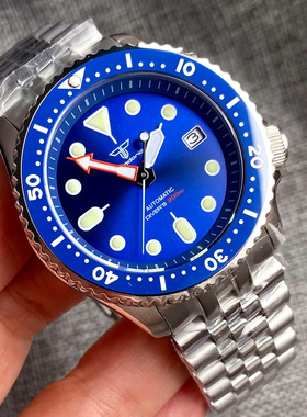 潜水员Tandorio蓝色NH35机械手表男士橙色手SKX 改装 3.8把位NH35