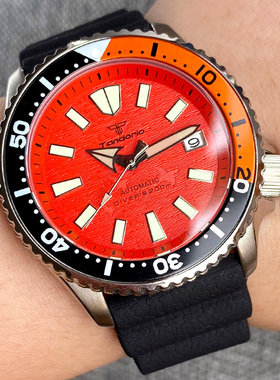 Tandorio Dive自动腕表男士防水日本nh35 蓝宝石专业潜水员蓝绿白