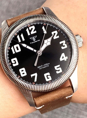 Tandorio 200M防水复古表男士机械腕表飞行员nh35机芯蓝宝石39mm