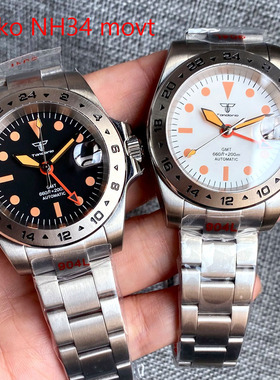 橙色NH34 GMT自动手表男士大师级专业时钟固定24小时外圈904L手链