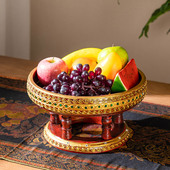 泰国实木高脚红色果盘创意家用供盘客厅茶几零食盘乔迁新居水果盘