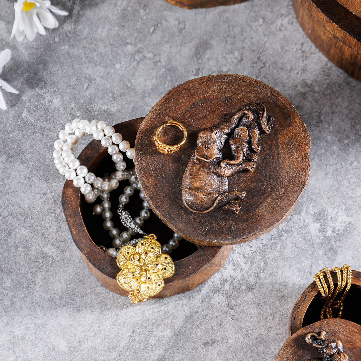 大象圆形首饰盒创意复古桌面摆件