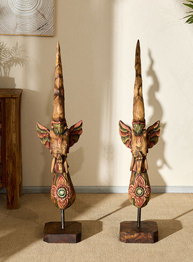 泰国木雕工艺品象鼻神摆件