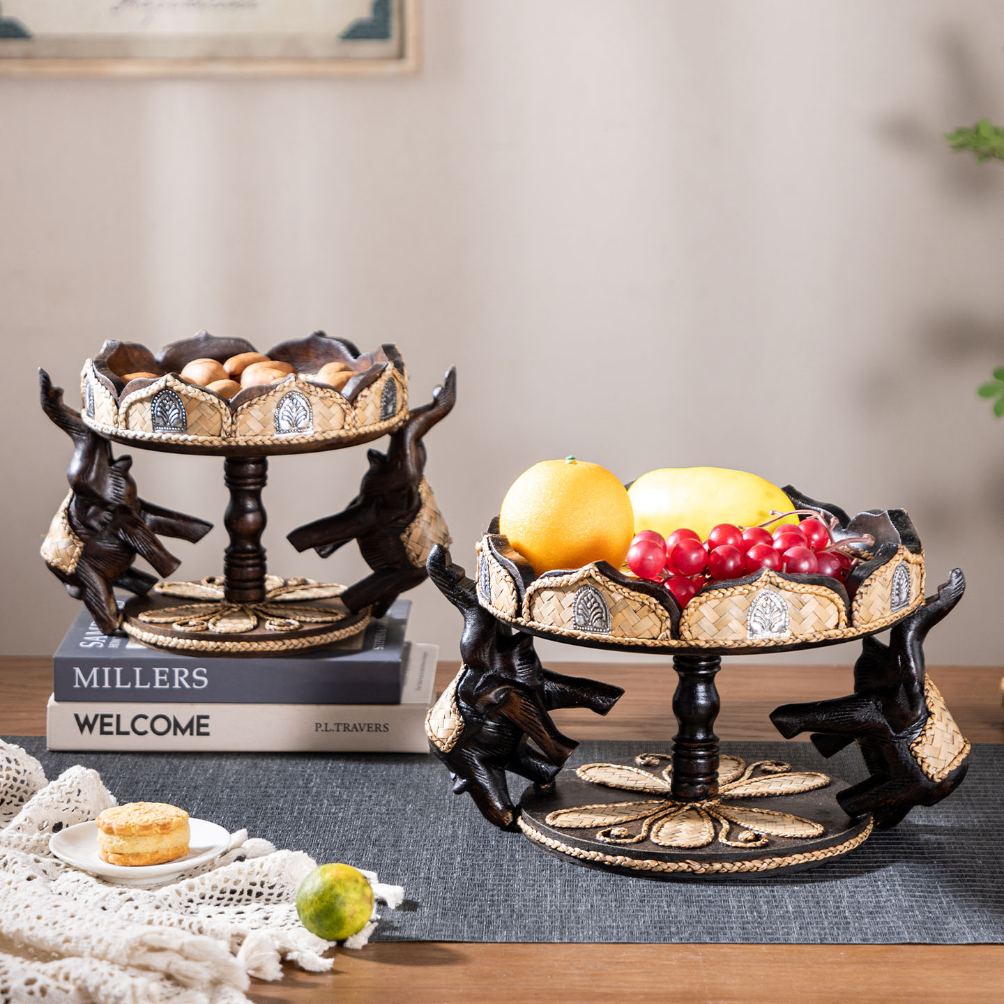 泰国实木复古大象水果零食坚果盘