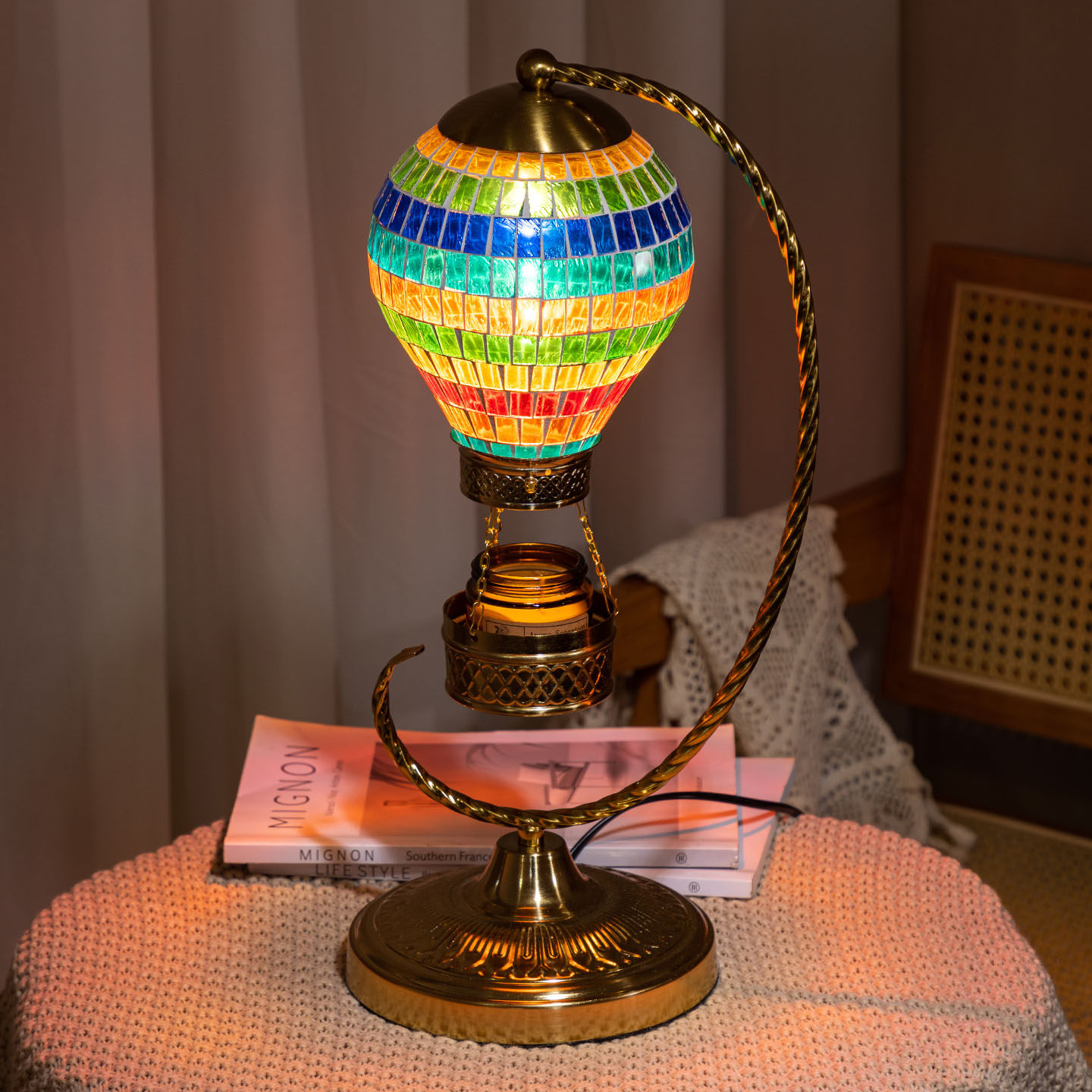 波西米亚彩色创意香薰台灯复古融蜡灯卧室床头灯客厅装饰氛围灯具