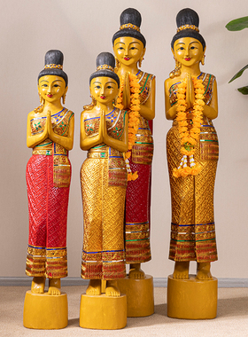 泰国迎宾门童东南亚风格木雕人偶泰式餐厅门口装饰品佛像落地摆件