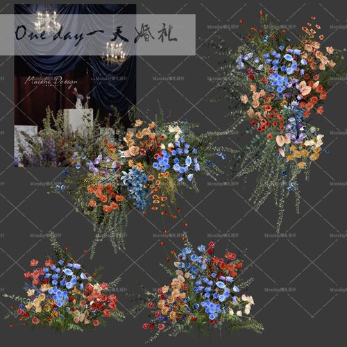 A006红蓝复古婚礼花艺源文件复古婚礼素材效果图