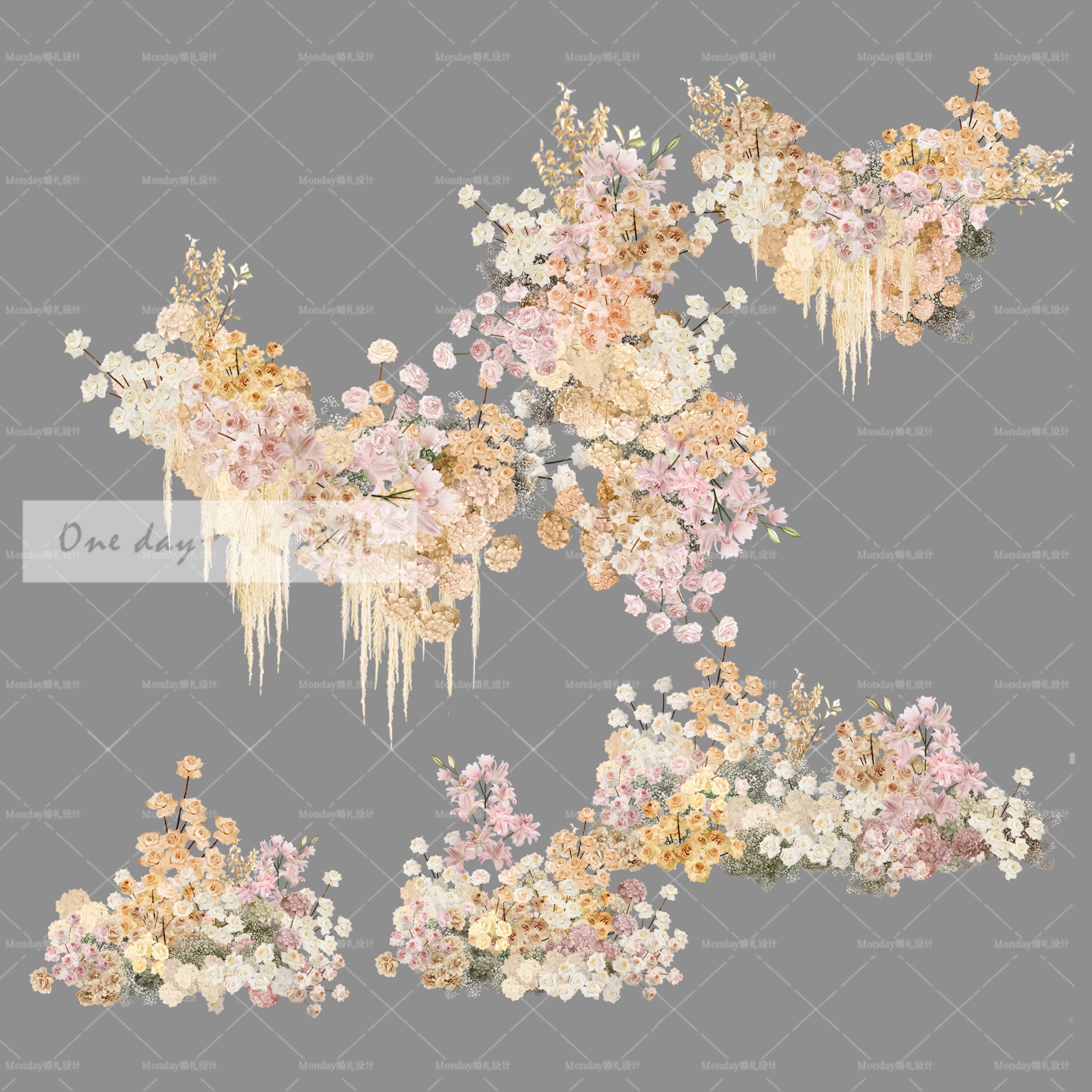 福利A015香槟色婚礼花艺素材psd分层文件香槟粉婚礼满天星婚礼