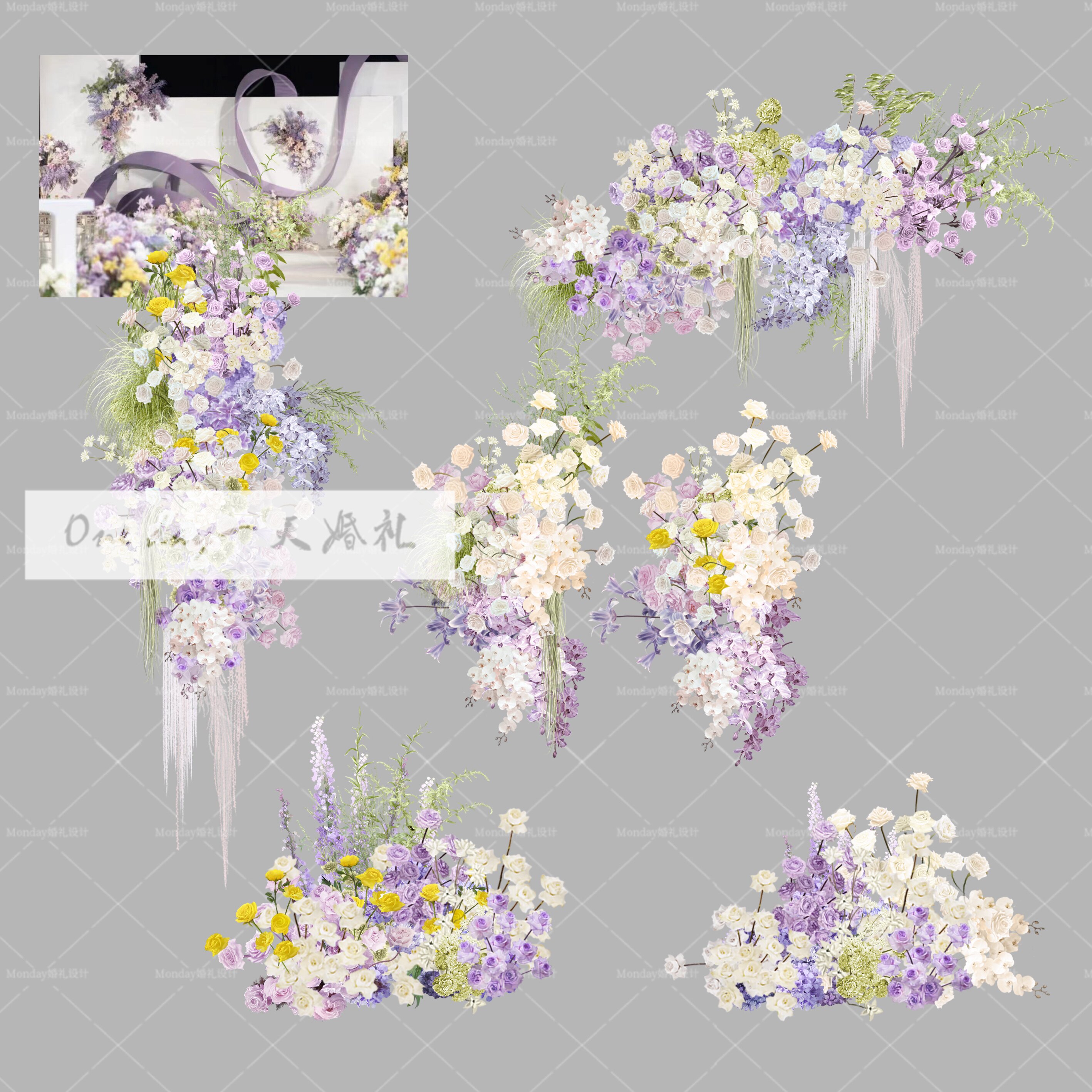 a023白紫绿婚礼花艺素材psd源文件韩式婚礼花艺素材婚礼道具