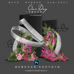 B045小众弧形自由曲线纱幔玫粉色婚礼素材psd源文件婚礼效果图