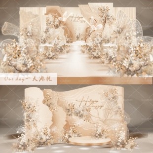 C022小红书同款香槟色梦幻kt板婚礼素材psd文件含输出素材婚礼