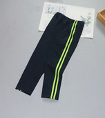 款 纯棉深蓝色白绿条宽松运动校服长裤 中小学生幼儿园校服裤 定制