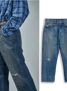 啊13 X-Boyfriend Jeans 复古水洗破洞男友风牛仔裤25031204