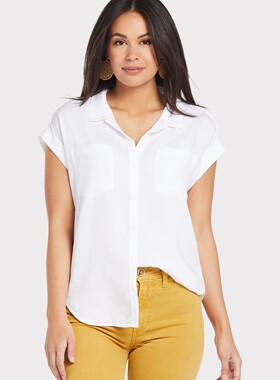 bella dahl 天丝白色休闲白搭短袖女款衬衫23091404