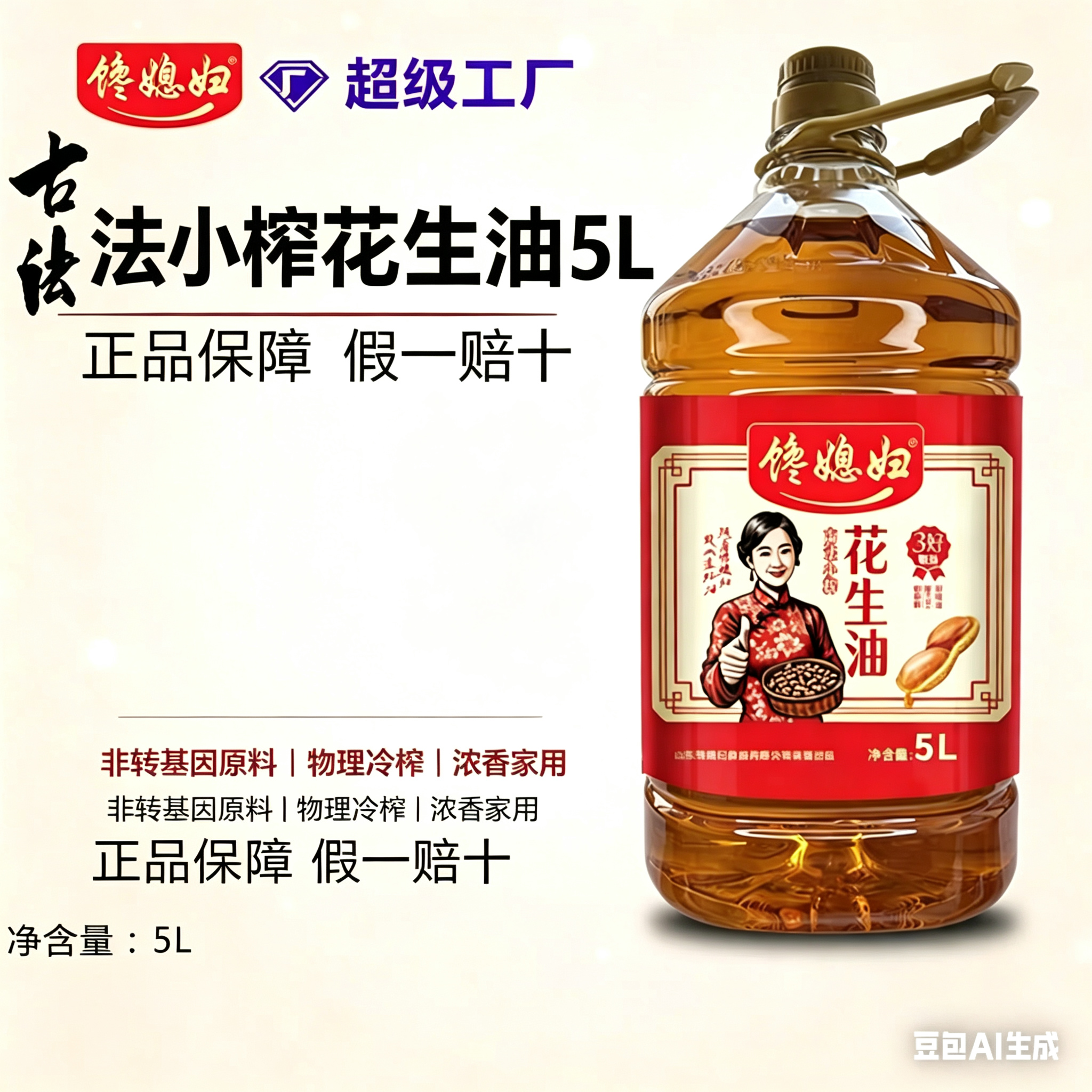 花生油浓香家用厨房炒菜烹饪植物粮油5L商用整箱批发食用油