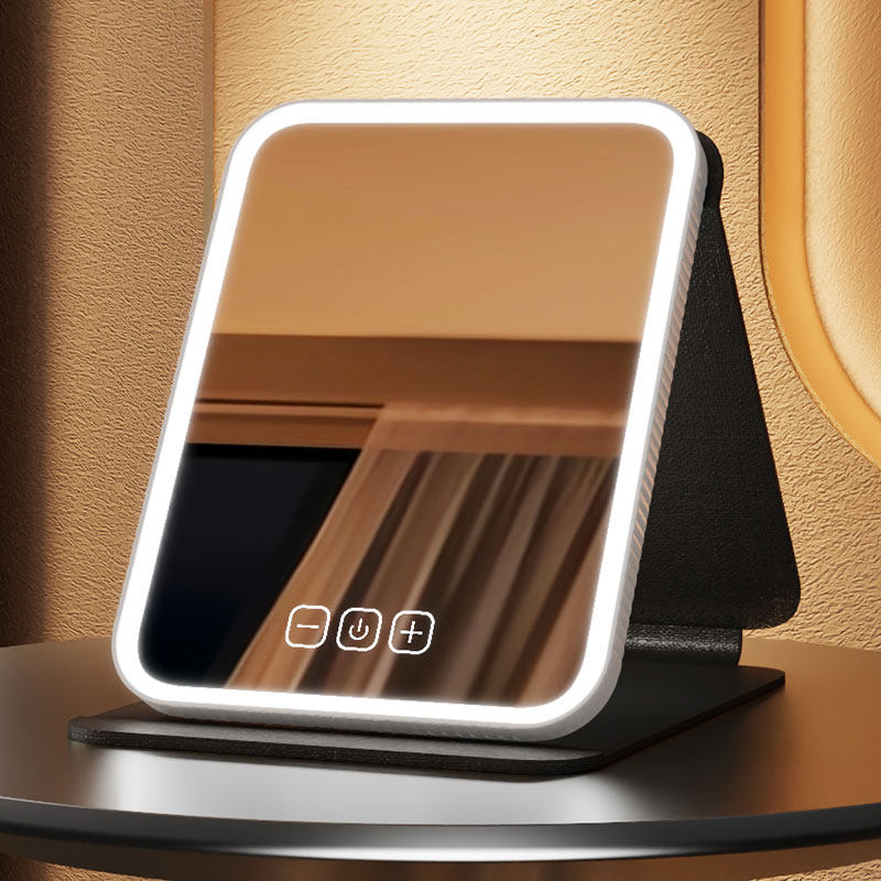 镜子化妆镜led带灯桌面台式可立折叠化妆镜带灯led小镜子便携