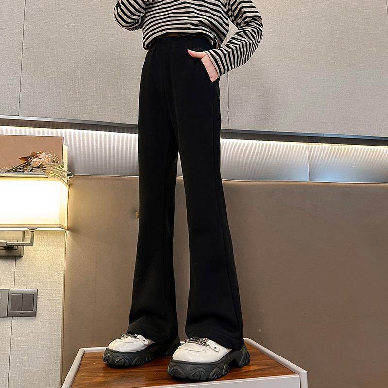 女童裤子2025春季新款儿童紧身喇叭裤大童女孩春秋黑色打底裤外穿