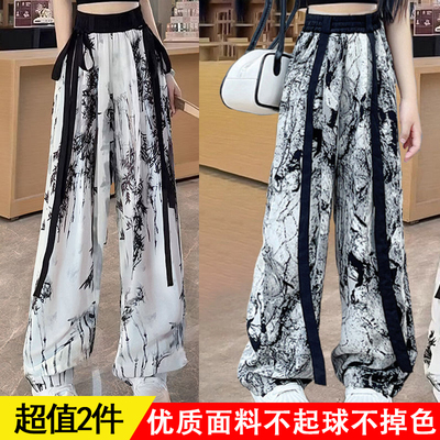 长裤阔腿裤水墨画女童裤子