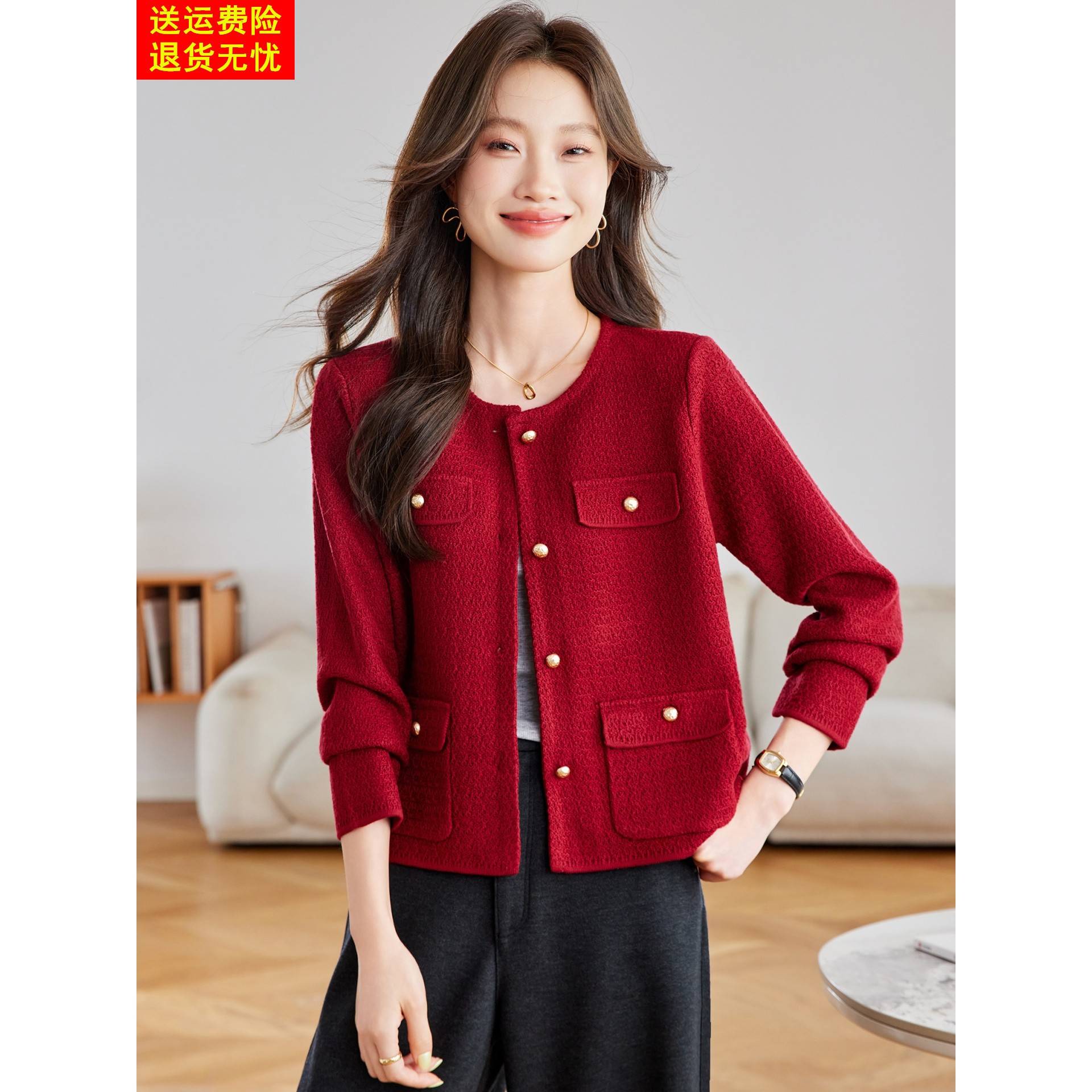 小香风针织开衫女短款2025年秋季新款时尚洋气毛衣外套宽松上衣