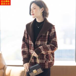 洋气妈妈春秋格子外套时尚休闲中老年人妇女士春装上衣服2026新款