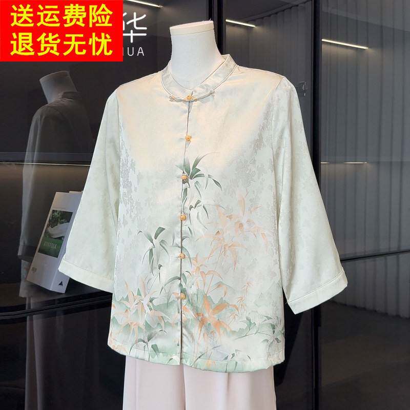 妈妈夏装衬衫中老年女装2026新款春季上衣服气质国风雪纺奶奶衬衣